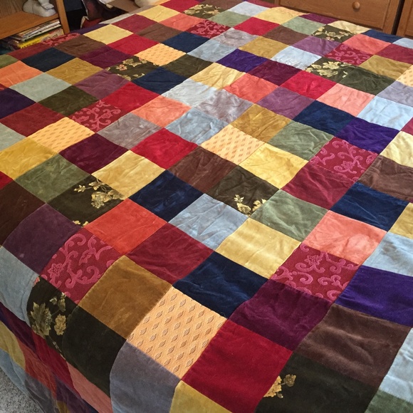 Pottery Barn Other - Pottery Barn Velvet patchwork full/queen duvet cover, bed skirt, pillow cover